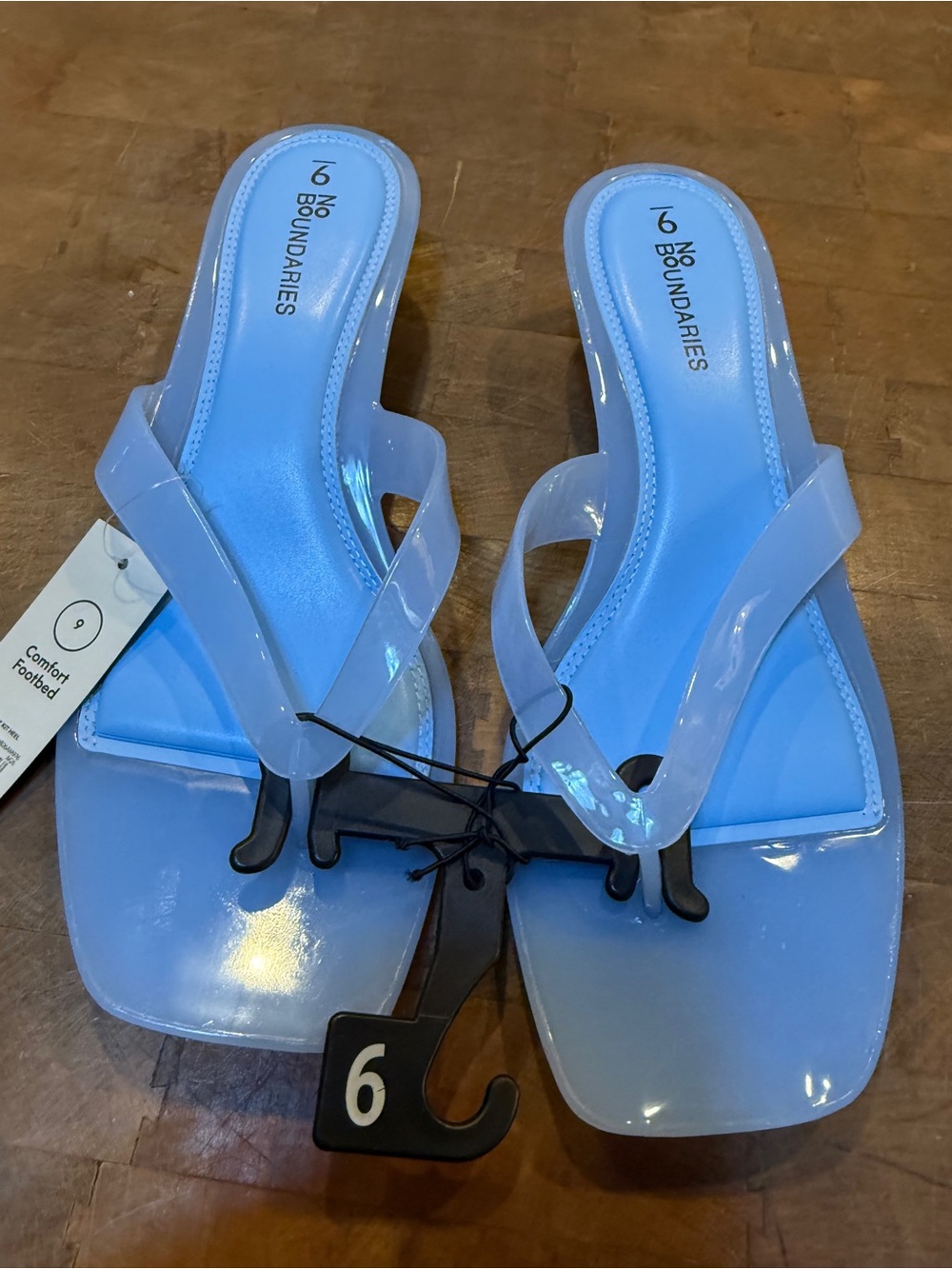 No Boundaries Light Blue Jelly Square-Toe Heeled Flip Flop Sandals Shoes